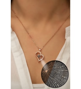 100 Dilde Seni Seviyorum Yazılı 925 Ayar Gümüş Rose Gold Kaplama Kolye
