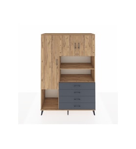 Hyperion Dolap 7 Raflı 4 Çekmeceli 3 Kapaklı 132x44x195 Çam-Çam/Antrasit