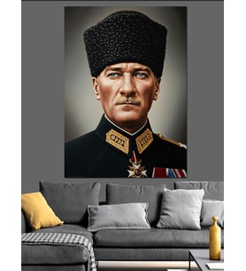 Siyah Beyaz Mustafa Kemal Atatürk Dekoratif Kanvas - Mdf Ahşap Tablo
