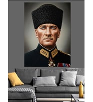 Siyah Beyaz Mustafa Kemal Atatürk Dekoratif Kanvas - Mdf Ahşap Tablo