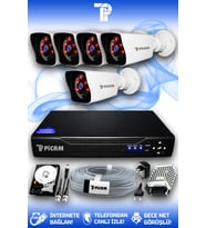 PICAM 5 Kameralı Kare 5 Dış Kamera Set 100 GB HDD Full HD Gece Görüşlü Güvenlik Kamerası Sistemi