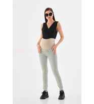 Hamile Esnek Karın Bantlı Beli Ayarlanabilir Kot Pantolon (Yeşil)