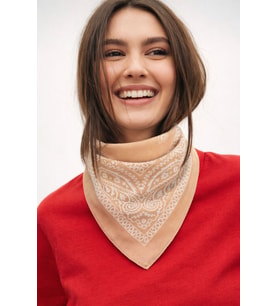 Kadın Etnik Desenli %100 Pamuk Bandana Fular Çok Amaçlı Saç Boyun Bilek Aksesuar (Bej)