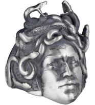 Antik Gümüş Yüzük Medusa Başı, Yunan Mitolojisi Erkek Yüzüğü, 925 Ayar Gümüş Yüzük (Özelleştirilebilir)