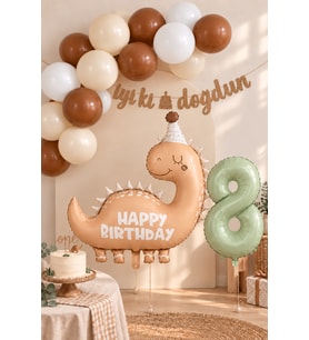 3 Yaş Retro Kahve Dinozor Tema Balon Zinciri Seti Set35