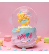 Sevimli Renkli Ayıcık Işıklı Müzikli Orta Boy Kar Küresi (Pembe)