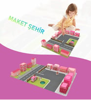 Maketya Çocuklar Için Maket Ev Şehir Aktivite Oyun Alanı - Aile Çocuk Etkinliği Oyuncağı - Pink City (Pembe)