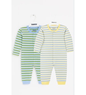 Toontoy Unisex Çizgili 2 Li Paçalı Tulum (Ekru)