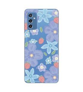 Samsung Galaxy M52 Uyumlu Çiçek ve Çilek Desenli Şeffaf Telefon Kılıfı