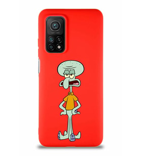 Xiaomi Mi 10T Soft Premier Kapak Squidward Dokunaç Tasarımlı Silikon Kılıf - Kırmızı (Şeffaf)
