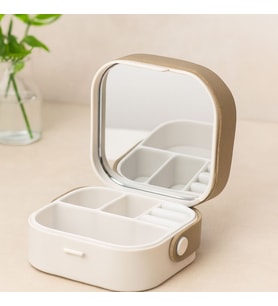 Aynalı Makyaj ve Takı Organizer Çanta 9x9x3.7 cm - 4 Bölmeli