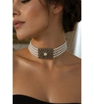 Choker İnci Kolye Zirkon Taşlı Otantik Tasarım