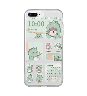 Iphone 7 Plus ve 8 Plus Uyumlu Tatlı Dinozor Kawaii Tasarımlı Şeffaf Telefon Kılıfı