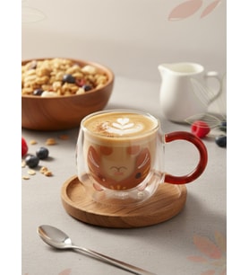 Çift Çidarlı Hayvanlı Cam Kupa 280 Ml Kırmızı