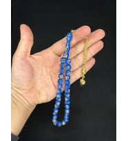 ALTIN VARAKLI UÇAK CAMI TESBİH KÜRE KESİM 10MM MAVİ RENKLİ T-685 (Çok Renkli)