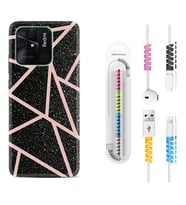Xiaomi Poco X3 Pro M4 Pro X4 Pro C40 10C Kılıf Kablo Koruma Spiral Silikon Pembe Şeritli Mermer 1312
