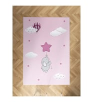 MEKTA HOME BEBEK VE ÇOCUK ODASI Pembe Yıldızlı Fil Desenli Halı