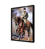 At Üstünde Kalpaklı Atatürk Çerçeveli Mdf Tablo