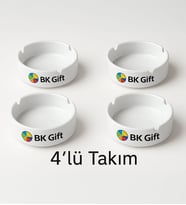 BK Gift Kişiye Özel Logolu 4 Adet Porselen Kül Tablası, Yeni İş Hediyesi, Firmalara Özel Kül Tablası