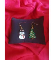 Miyuki Boncuk El Yapımı Kardan Adam Ve Çam Ağacı Küpe Yılbaşı Christmas Noel
