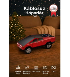 Torima Bluetooth Hoparlör Retro Araba CyberTruck Tasarımlı Rgb Işıklı TWS USB 15W Speaker D68 Kırmızı