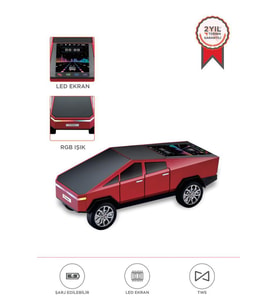 Torima D68 Kırmızı CyberTruck Araba Tasarımlı Bluetooth Hoparlör 15W Güçlü Ses RGB LED /TWS/USB