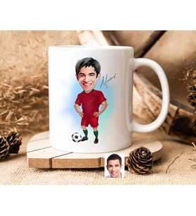 Bk Gift Kişiye Özel Futbolcu Karikatürlü Beyaz Kupa Bardak-12, Sevgiliye Hediye, Arkadaşa Hediye