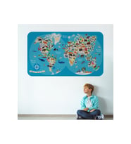 Eğitici Dünya Haritası Dünya Atlası Çocuk Ve Bebek Odası Duvar Sticker-3806-60x105