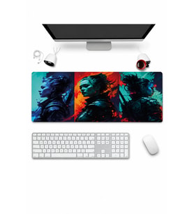 SonicTouch Klavye Mousepad 32x70cm Dikişsiz Pürüzsüz Sıvı Geçirmez Kaymaz Taban Neon Savaşçı