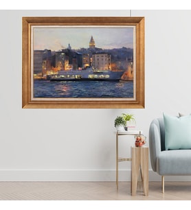 Çerçeveli Paspartulu Manzara Tablo cft0099 (Gold)