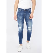 Erkek Skinny Fit Yırtık Detaylı Jean Koyu Mavi