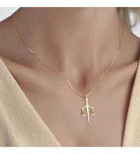 Kişiye Özel 925 Ayar Gümüş Tasarım Adalet Temalı Kılıç Terazi Model Kolye (Gold)