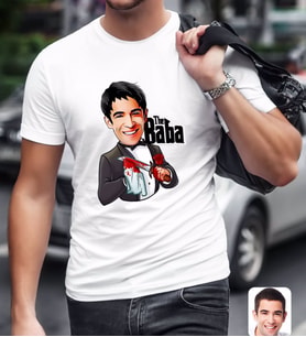 BK Gift Kişiye Özel Godfather Baba Karikatürlü Beyaz T-Shirt-5