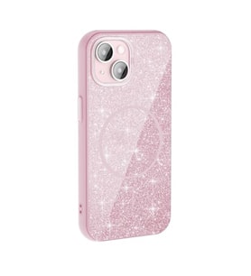 Coverzone iPhone 15 Plus ile uyumlu Parlayan Simli Y�zey Renkli Magsafe ile uyumlu W?reless ?arj �zellikli X Z-Okso iPhone 15 Plus i�in i�in Kapak Pembe