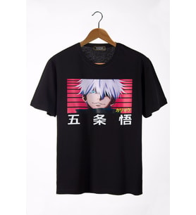 Unisex Siyah Bisiklet Yaka Önü Anime Baskılı Oversize T-Shirt 22Y-3400762-64-1
