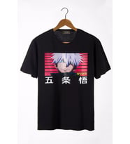 Unisex Siyah Bisiklet Yaka Önü Anime Baskılı Oversize T-Shirt 22Y-3400762-64-1