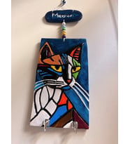 Kedi desenli duvar anahtarlık - hediyelik kutusunda