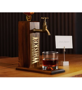 BK Gift Aynalı Altın Kabartma Musluklu Doğal Ceviz Ahşap Viski Standı, Home Bar, İçecek Dispenseri, Ahşap İçecek Çeşmesi-6
