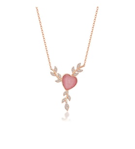 Saklı Takı 925 Ayar Gümüş Rose Daldaki Kalp Kolye