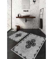 Dijital Baskılı Kaymaz Taban Yıkanabilir 2'li Klozet Takımı Banyo Paspası NDKZ-HT-390 (Gri)