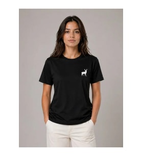 Minimal Geyik Logolu Tişört Bisiklet Yaka Kısa Kol Yazlık T-Shirt - Siyah