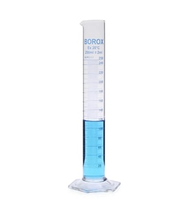 Borox Cam Mezür 250 ml Uzun Form Dereceli Silindir Mavi Skala