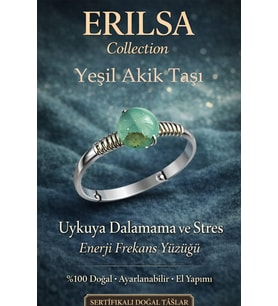 Sertifikalı Uykuya Dalamama Enerji Yüzüğü – Yeşil Akik Ayarlanabilir Gümüş Kasa Yengeç Balık Burcu