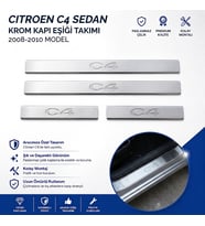 Citroen C4 Sedan Krom Kapı Eşiği Tk 2008-2010 Paslanmaz Çelik