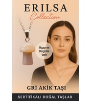 Sertifikalı Mantar Model Gri Akik Taşı Kolye - Huzur ve Dinginlik Veren Doğal Taş (Çok Renkli)