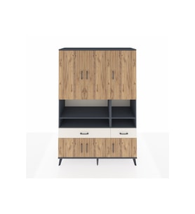 Hyperion Dolap 8 Raflı 2 Çekmeceli 6 Kapaklı 132x44x195 Antrasit-Çam/Aytaşı