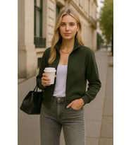 Kadın Fermuarlı İçi Polarlı Sweatshirt (Haki)
