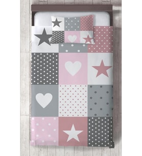 MEKTA HOME BEBEK VE ÇOCUK ODASI Soft Yıldız ve Kalp Desenli Yatak Örtüsü