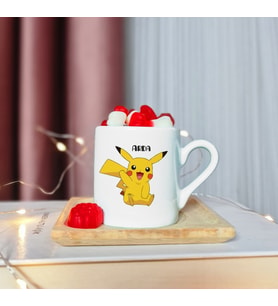 Pikachu Tasarımlı Ahşap Tabaklı Kişiye Özel Türk Kahvesi Fincanı