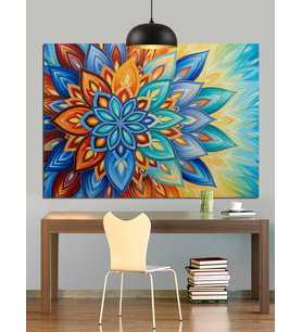 Soyut Çiçek Mandala Desen Dekoratif Kanvas - Mdf Ahşap Tablo